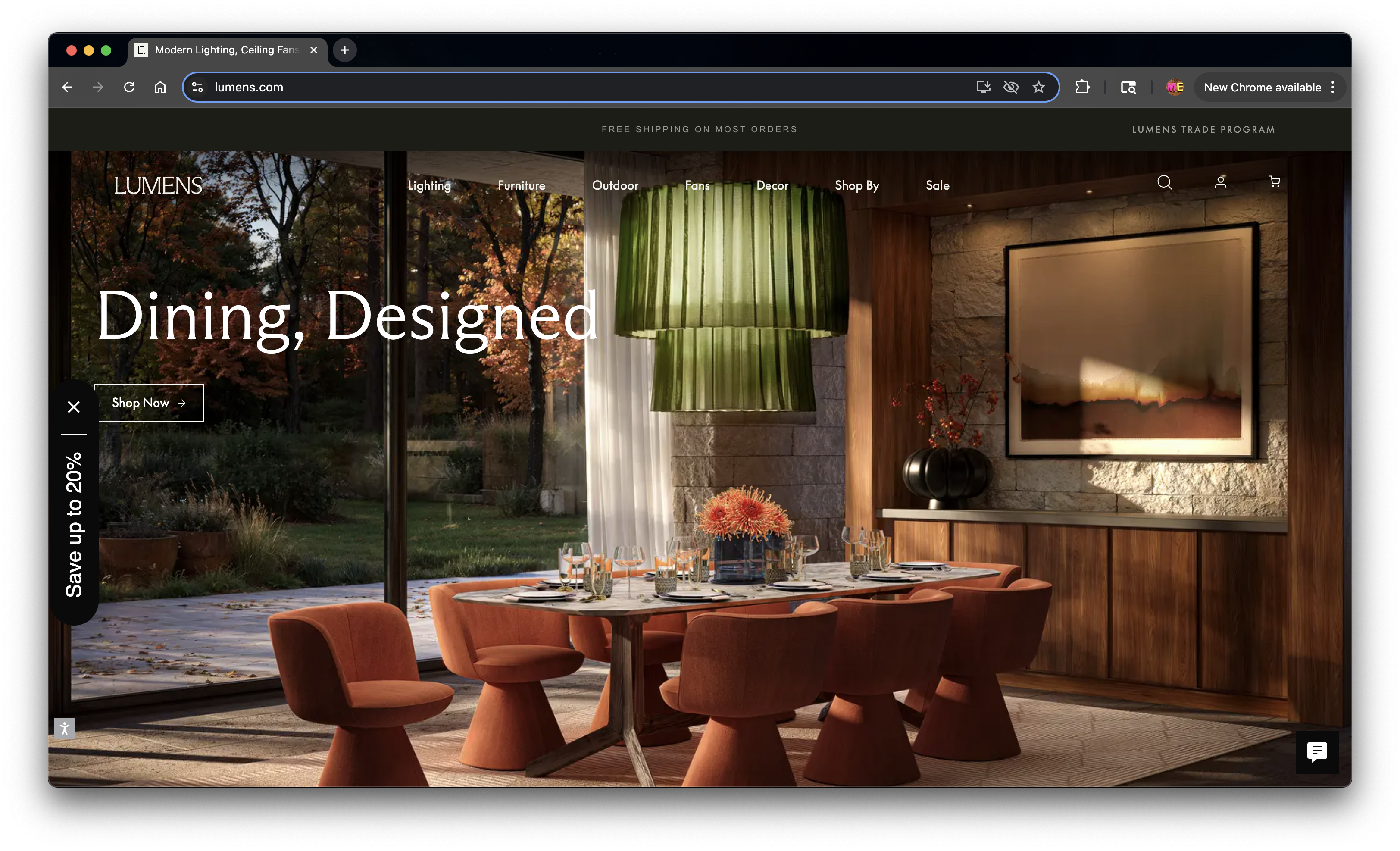 desktop size homepage of lumans lamp store
